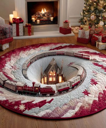 Holiday Train Quilted Round Mat