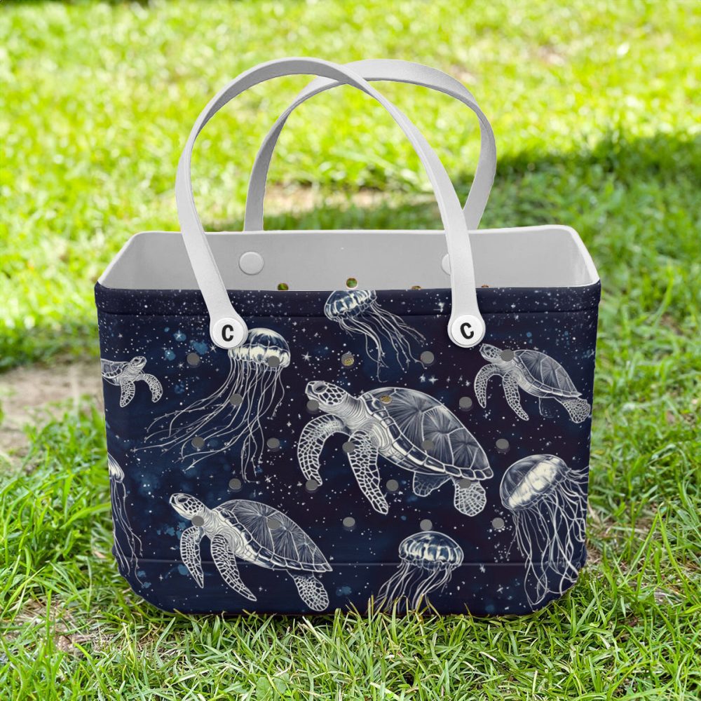 Stylish Ocean-Themed Tote Bag With Sea Turtles & Jellyfish Design - Perfect For Beach & Everyday Use - Image 2
