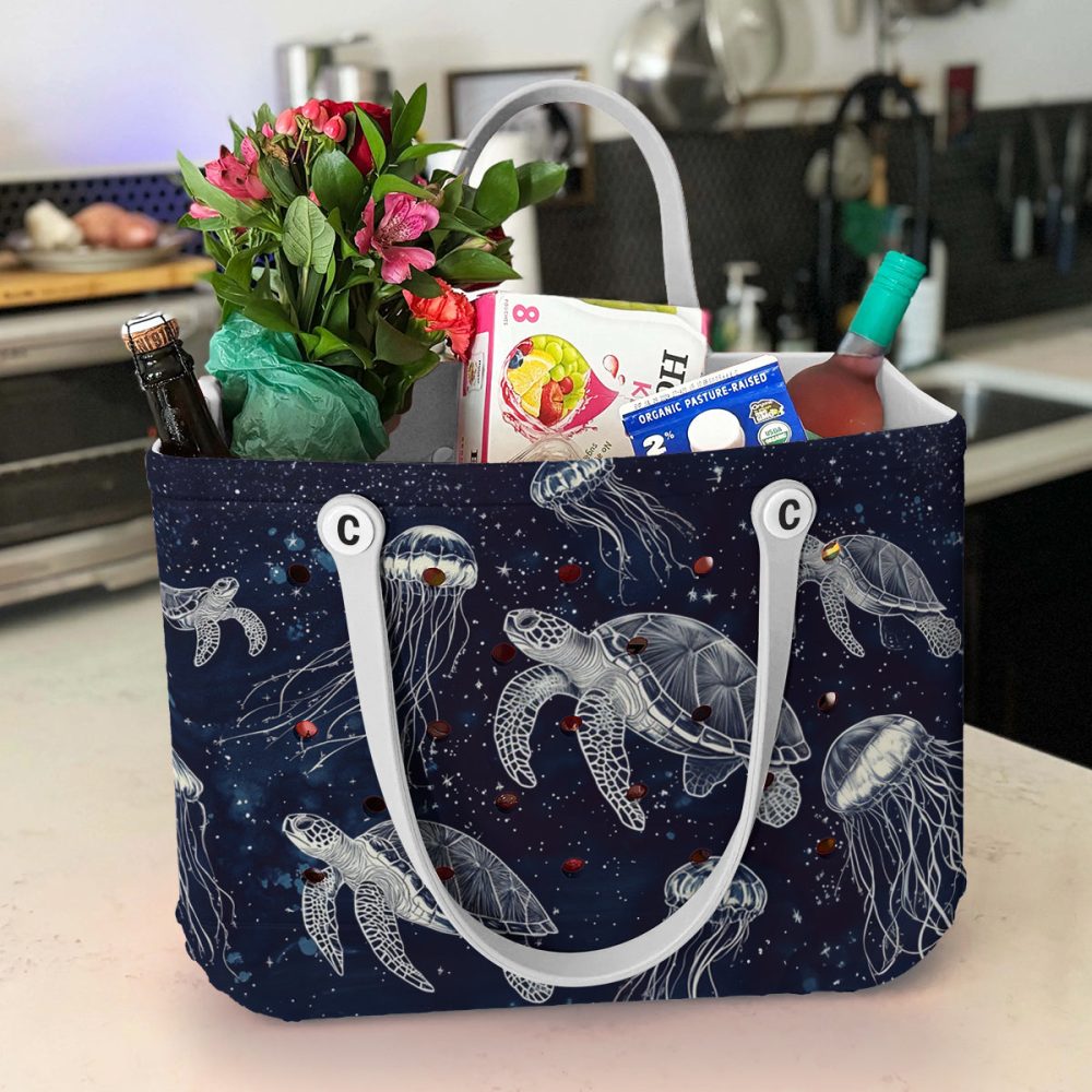 Stylish Ocean-Themed Tote Bag With Sea Turtles & Jellyfish Design - Perfect For Beach & Everyday Use - Image 4