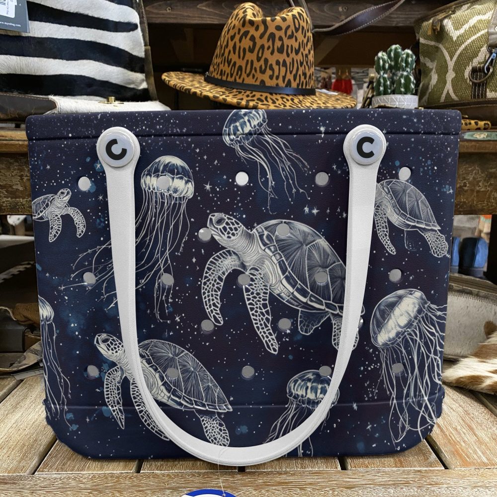 Stylish Ocean-Themed Tote Bag With Sea Turtles & Jellyfish Design - Perfect For Beach & Everyday Use - Image 6