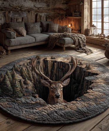 Stone Stag Den Quilted Round Mat