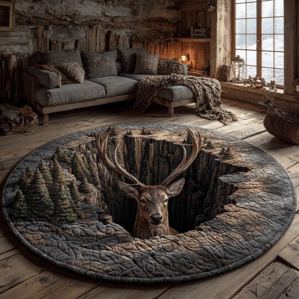 Stone Stag Den Quilted Round Mat