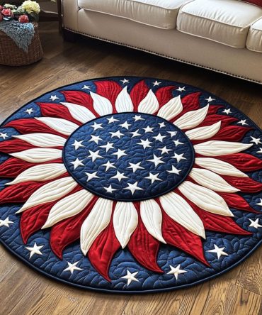 Striped Star Flower Quilted Round Mat