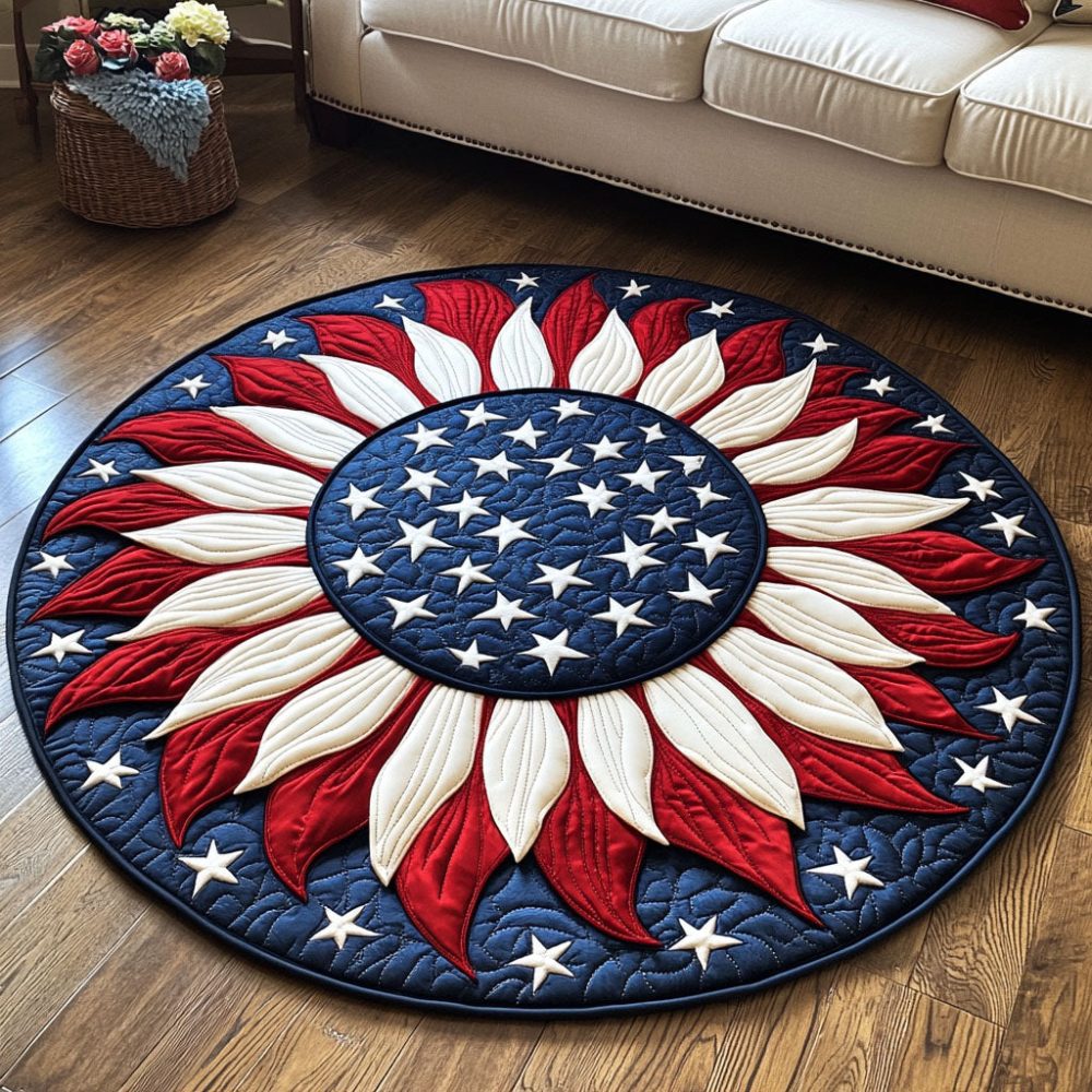 Striped Star Flower Quilted Round Mat