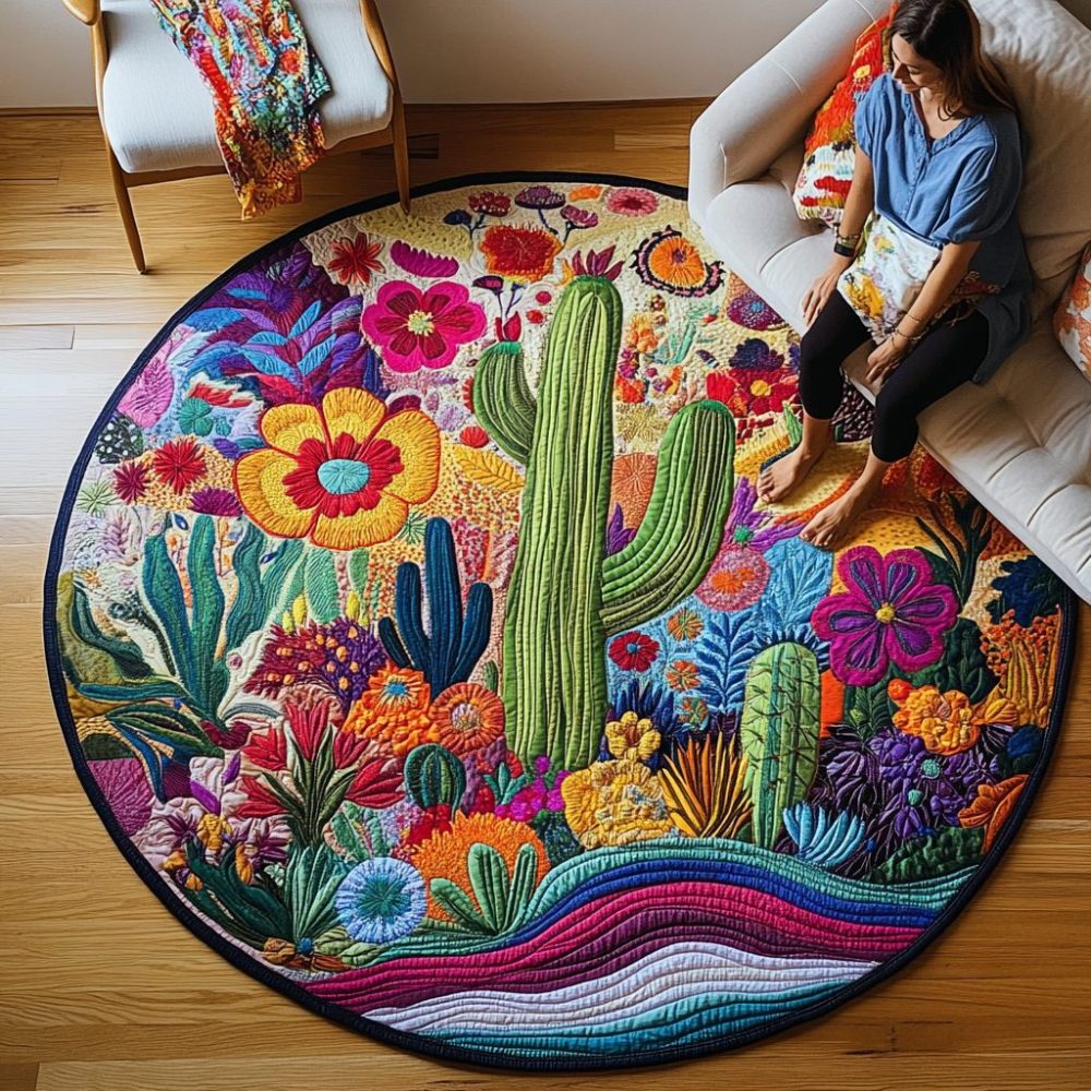 Succulent Nature Escape Quilted Round Mat