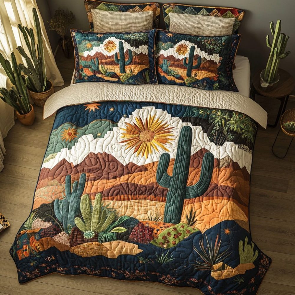Succulent Serenity 3-Piece Quilted Bedding Set