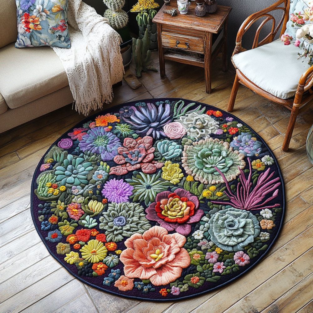 Succulent Symphony Quilted Round Mat