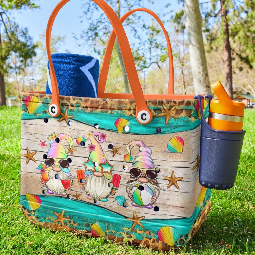 Colorful Beach Gnome Tote Bag – Fun Summer Design, Perfect For Beach Days! - Image 3