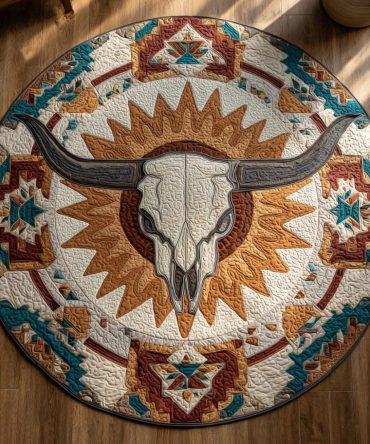 Sunburst Skull Quilted Round Mat