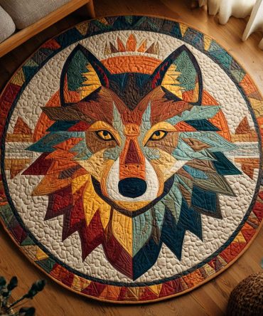 Sunburst Wolf Quilted Round Mat