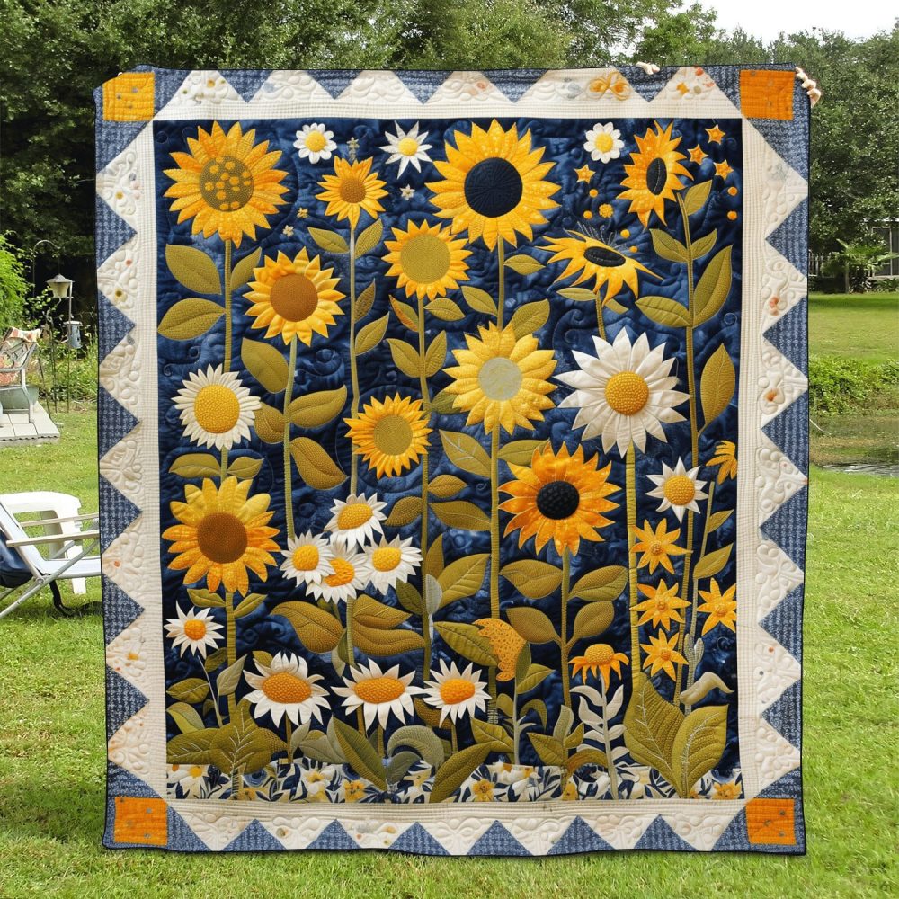Sunflower Symphony Quilted Blanket