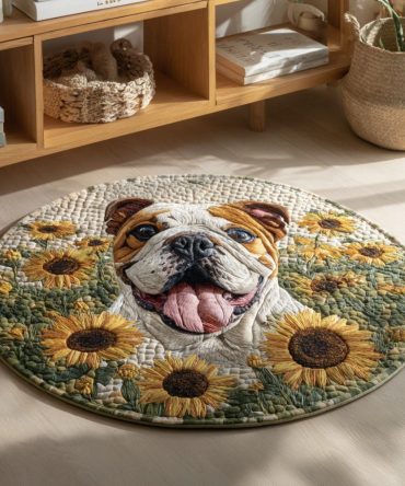 Sunflower Bulldog Quilted Round Mat