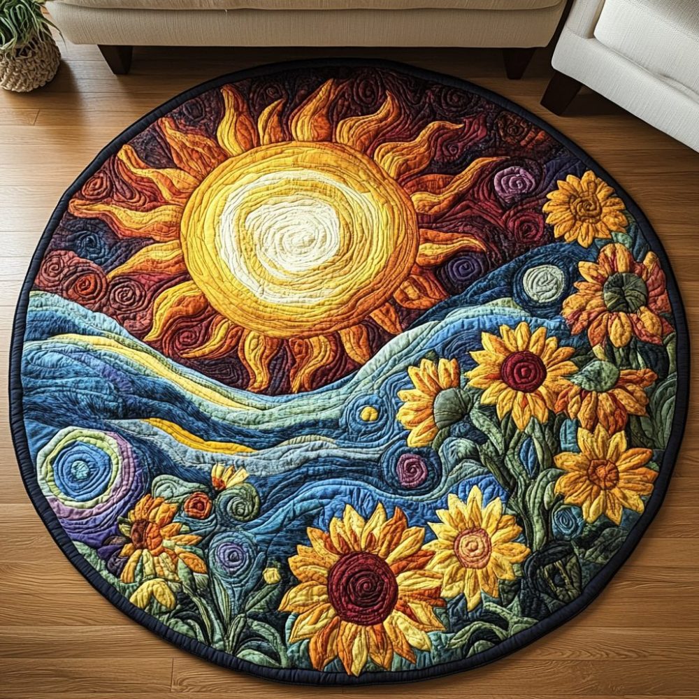 Sunflower Burst Quilted Round Mat