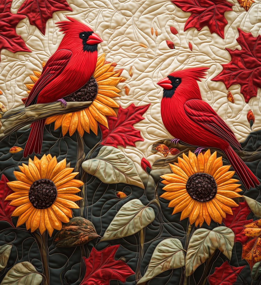 Sunflower Cardinal Quilted Blanket - Image 3