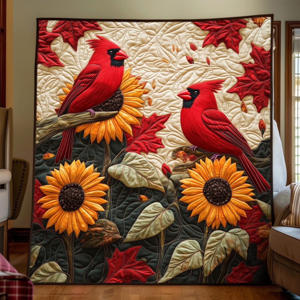 Sunflower Cardinal Quilted Blanket - Image 2