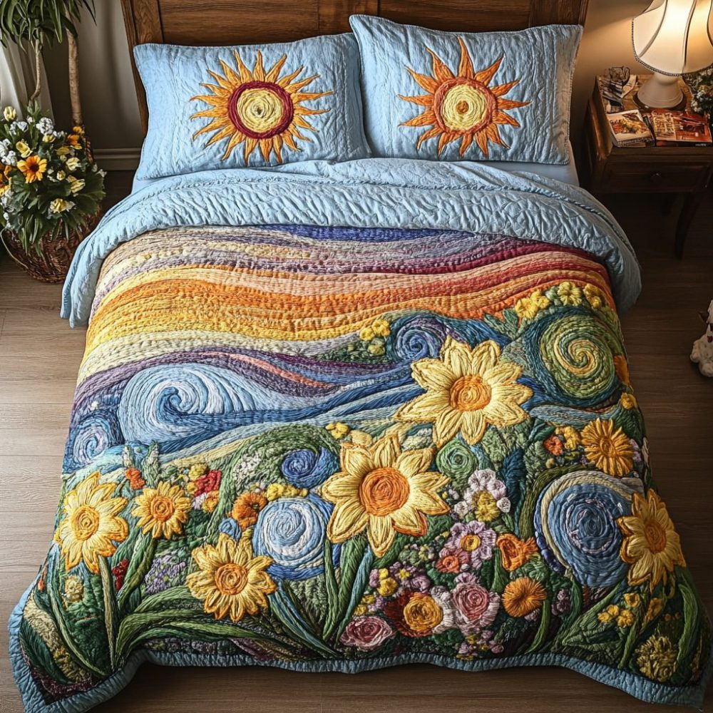 Sunflower Dream 3-Piece Quilted Bedding Set