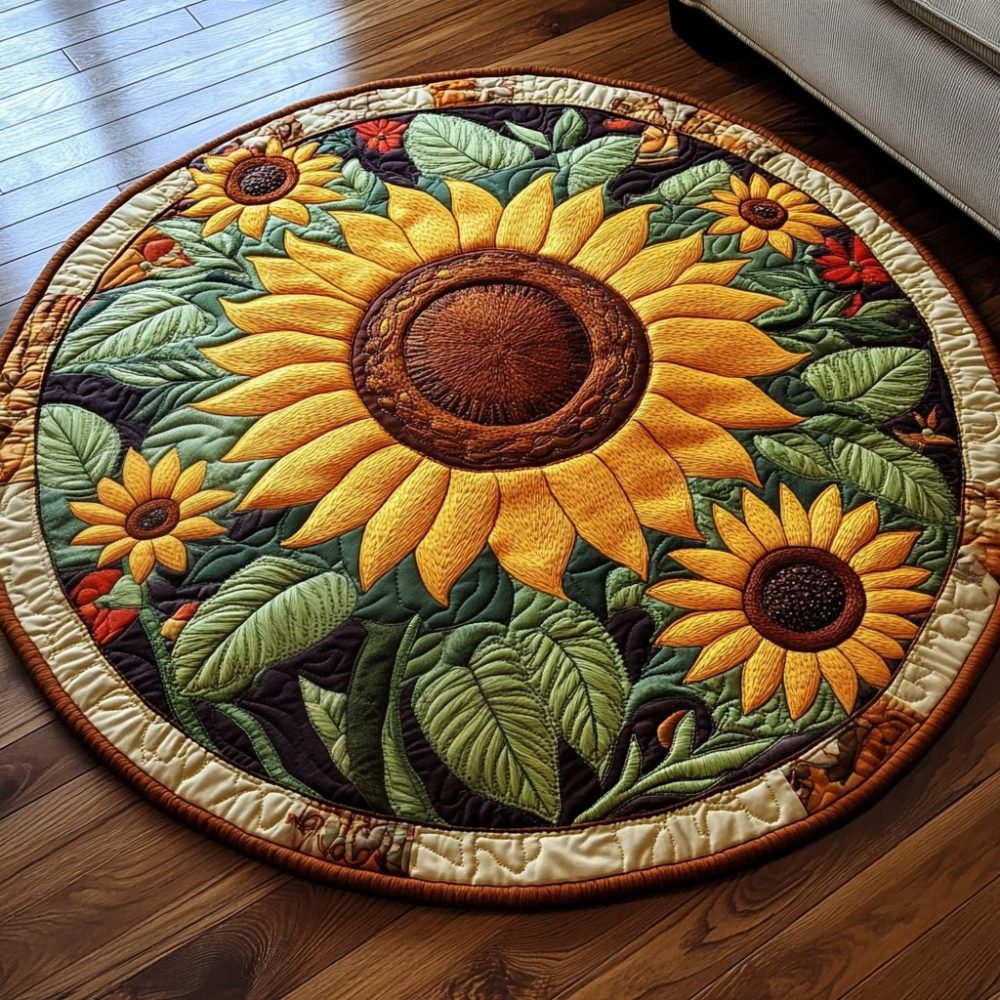 Sunflower Earth Quilted Round Mat