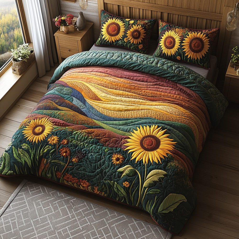 Sunflower Sunrise 3-Piece Quilted Bedding Set