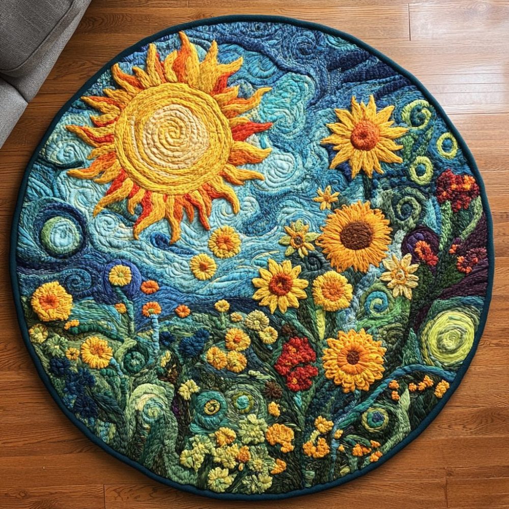 Sunlit Sunflower Quilted Round Mat