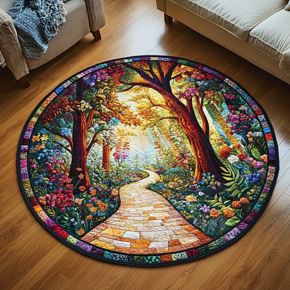 Sunlit Forest Passage Quilted Round Mat
