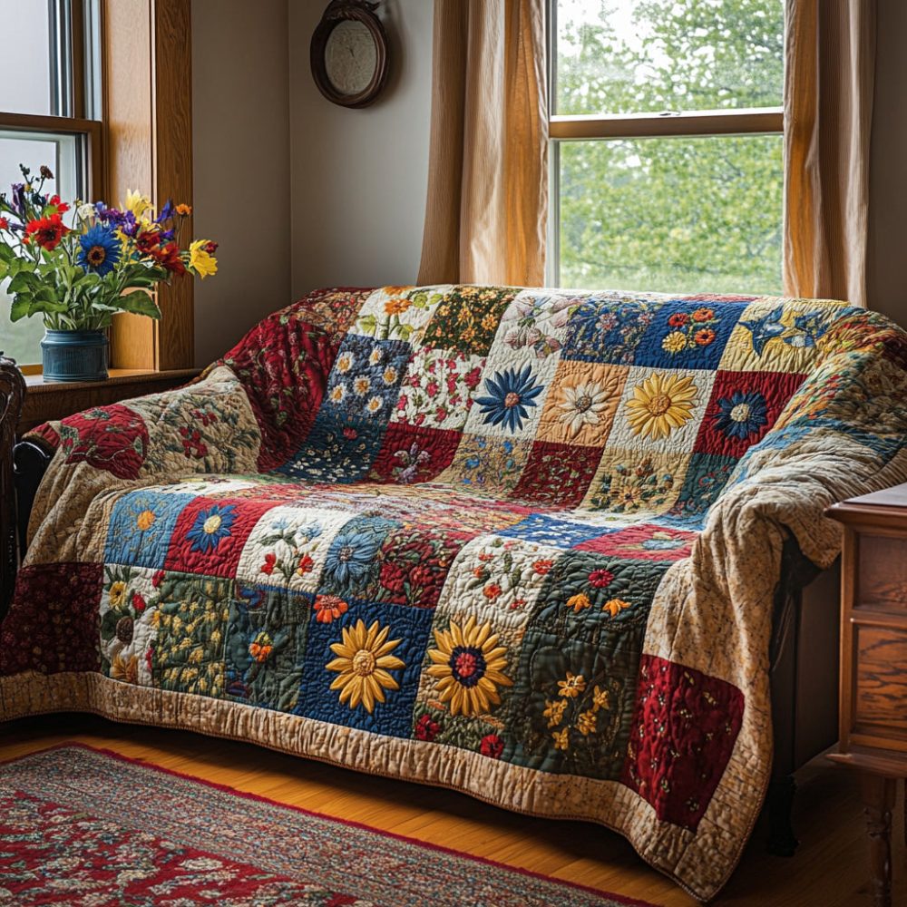 Sunlit Garden Glow Quilted Sofa Cover