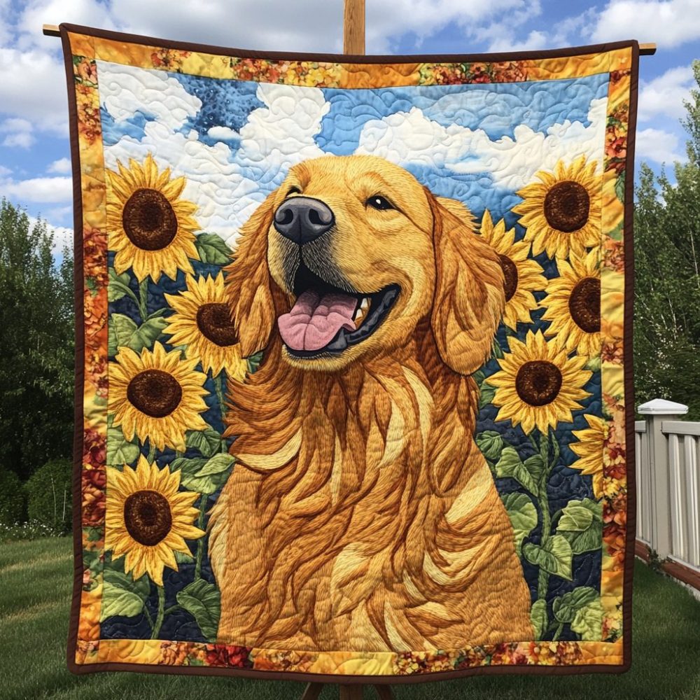 Sunny Day With A Golden Friend Quilted Blanket
