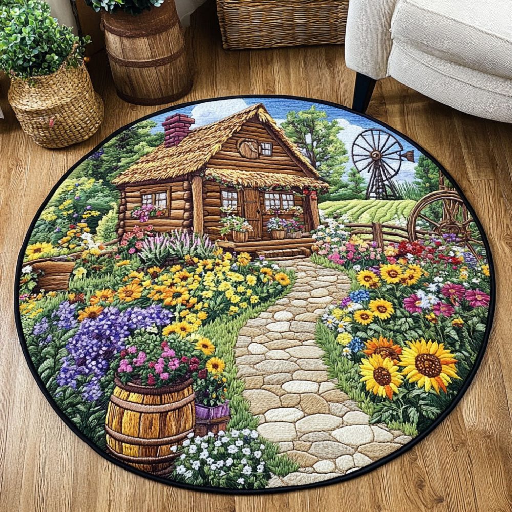 Sunny Porch Bloom Quilted Round Mat