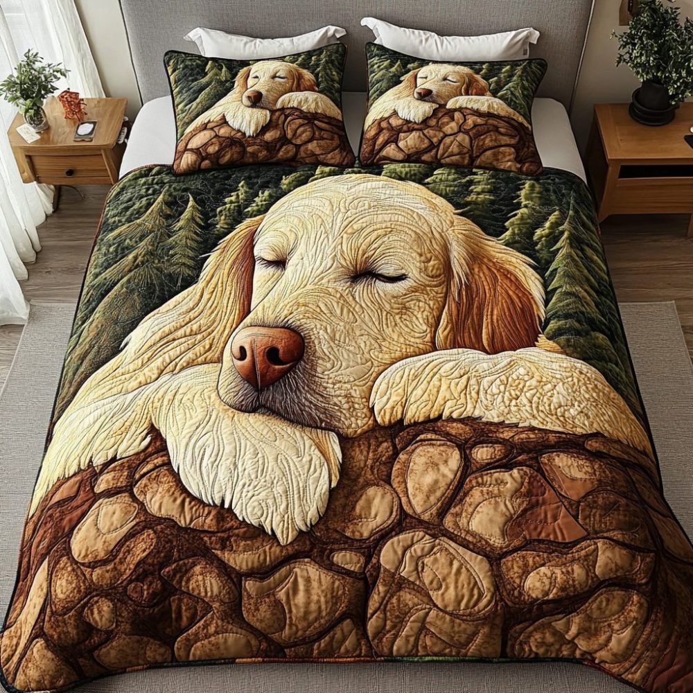 Sunny Retriever 3-Piece Quilted Bedding Set