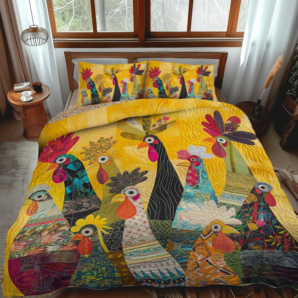 Sunrise Roosters 3-Piece Quilted Bedding Set - Image 3