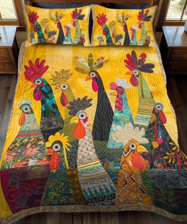 Sunrise Roosters 3-Piece Quilted Bedding Set