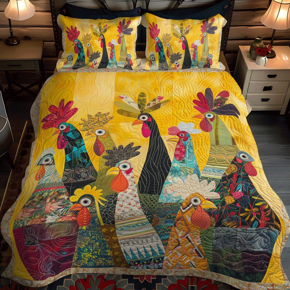 Sunrise Roosters 3-Piece Quilted Bedding Set - Image 2