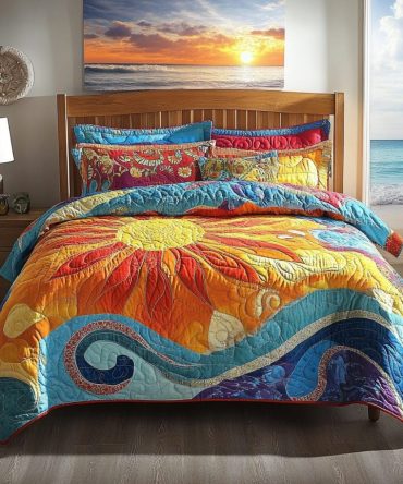 Sunset Blossom 3-Piece Quilted Bedding Set