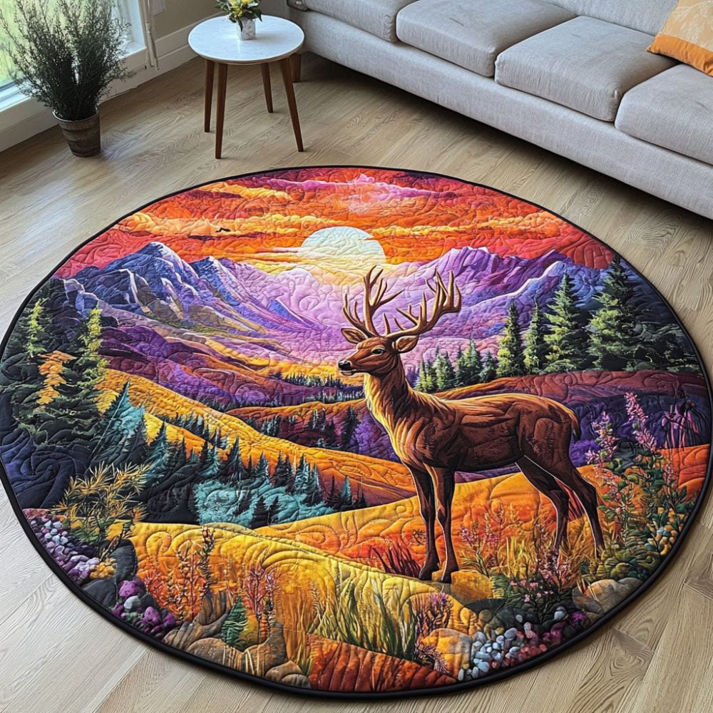 Sunset Bound Deer Quilted Round Mat