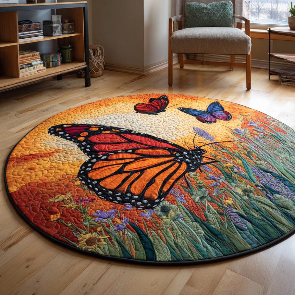 Sunset Butterfly Meadow Quilted Round Mat