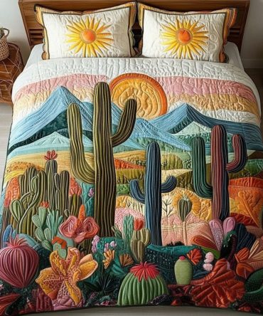 Sunset Cactus 3-Piece Quilted Bedding Set