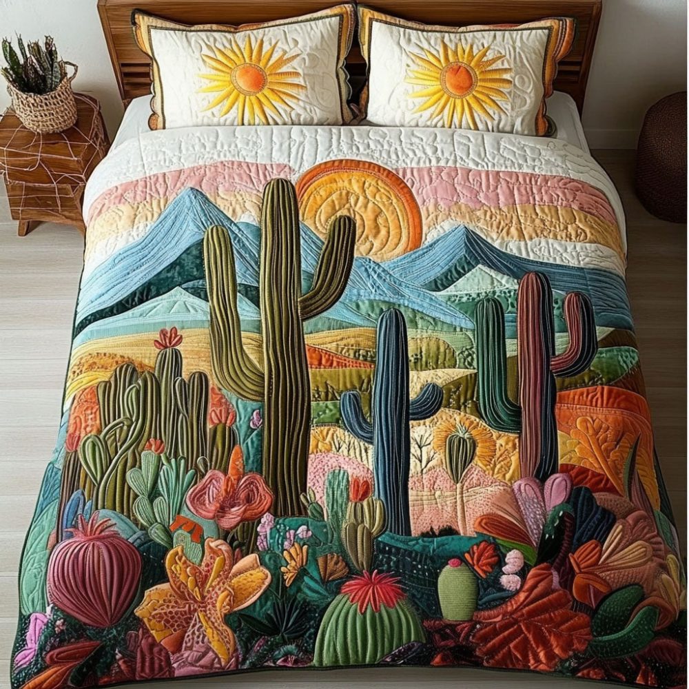 Sunset Cactus 3-Piece Quilted Bedding Set