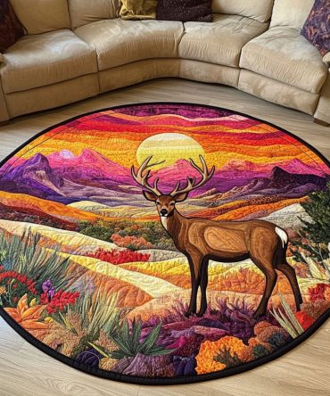 Sunset Deer Quilted Round Mat
