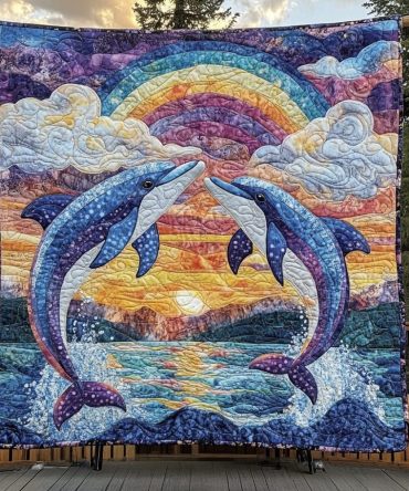 Sunset Dolphins Quilted Blanket
