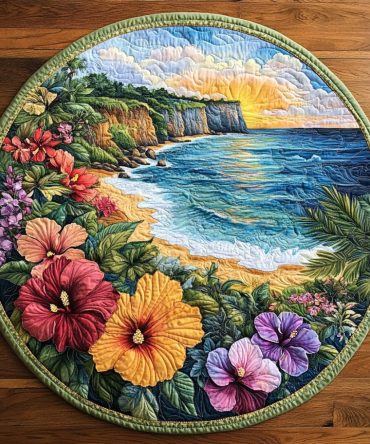 Sunset Hibiscus Serenity Quilted Round Mat