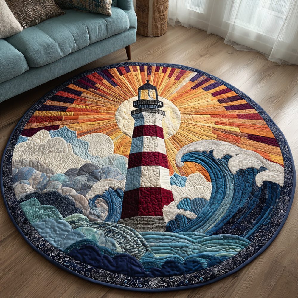 Sunset Lighthouse Quilted Round Mat