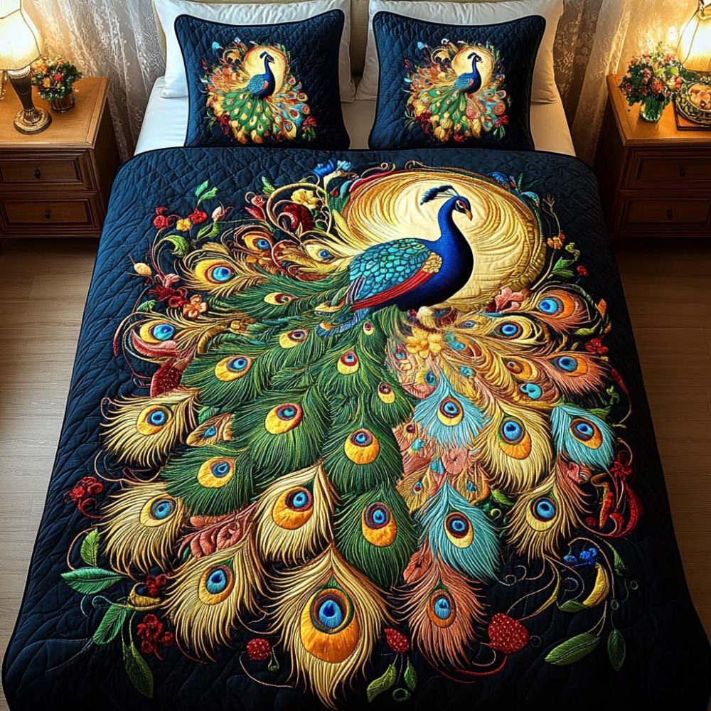 Sunset Plume Charm 3-Piece Quilted Bedding Set