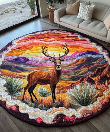 Sunset Stag Quilted Round Mat