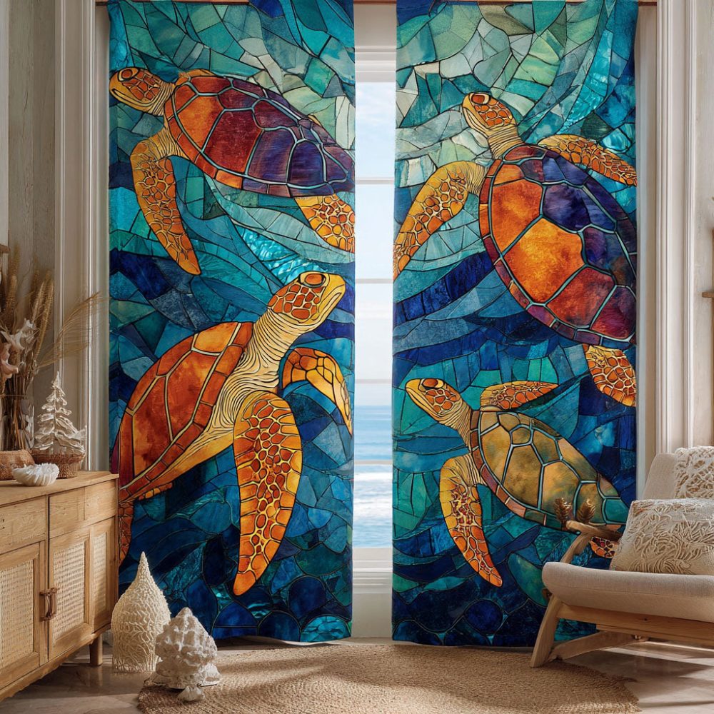 Sunset Turtle Dance Quilted Curtains
