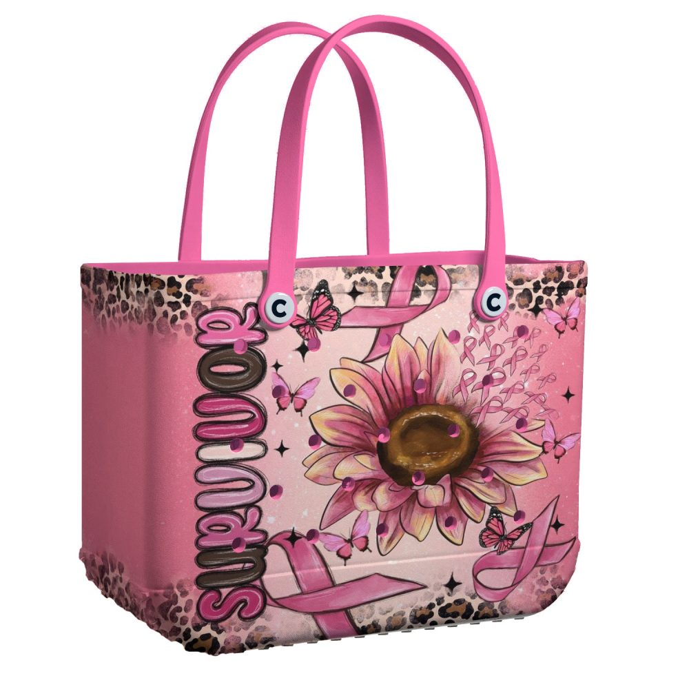 Stylish Pink Floral Tote Bag With Butterfly & Ribbon Design - Perfect For Everyday Use