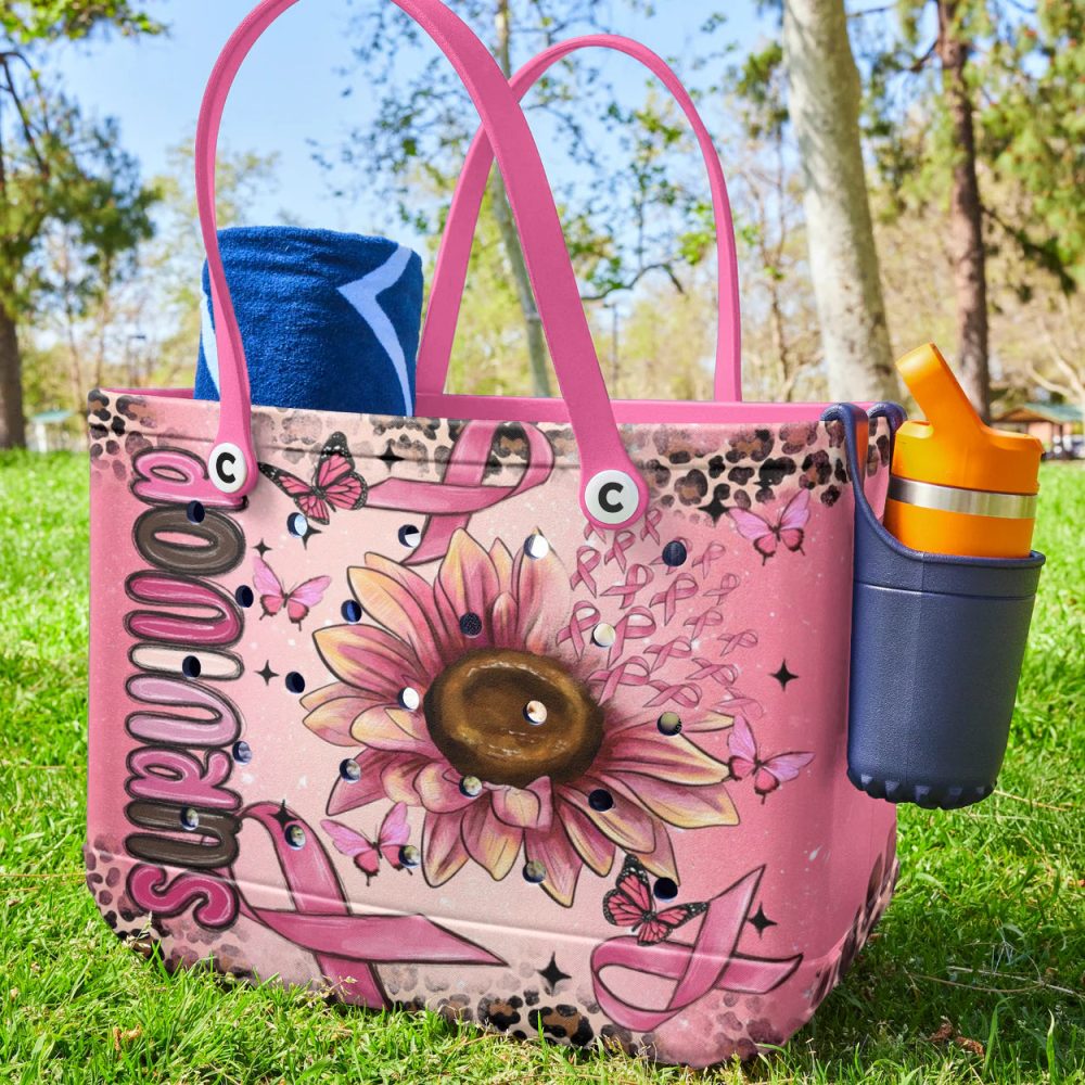 Stylish Pink Floral Tote Bag With Butterfly & Ribbon Design - Perfect For Everyday Use - Image 3