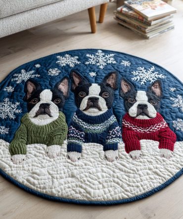 Sweater Boston Terrier Quilted Round Mat