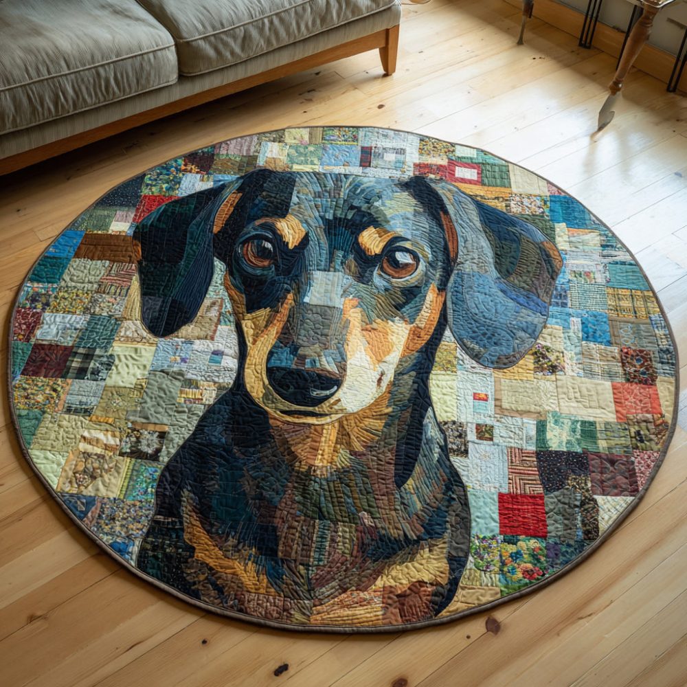 Symmetrical Dachshund Quilted Round Mat