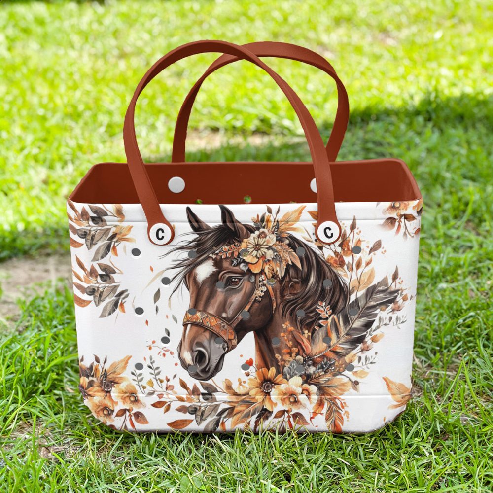 Elegant Horse Design Tote Bag - Floral Art Print, Durable & Stylish For Everyday Use - Image 5