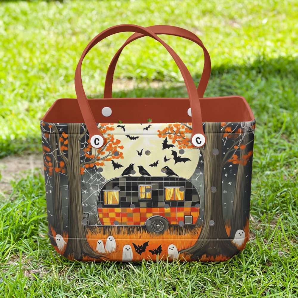 Bucket Tote Bag, Limited Edition Bogg Bag, Beach Bag Spooky Camping - Image 3