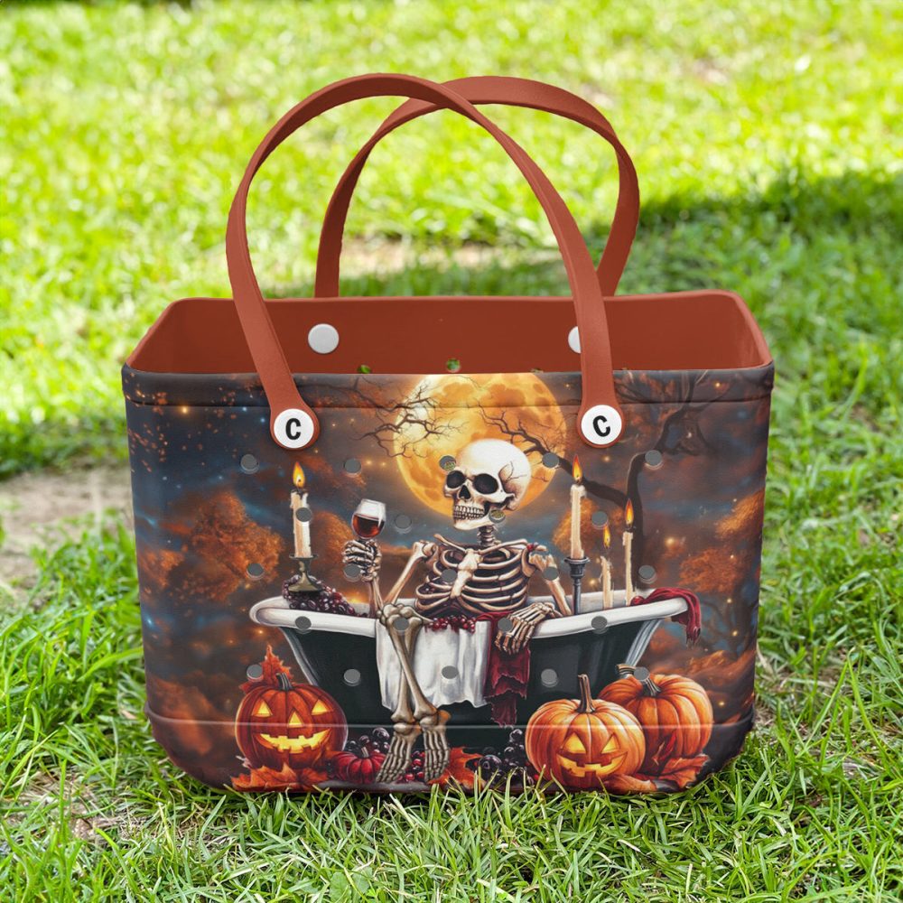 Bucket Tote Bag, Limited Edition Bogg Bag, Beach Bag Moonlit Skeleton - Image 4